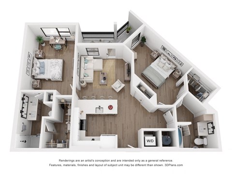 Floor plan for 2 beds, 2 baths, 1108 sqft